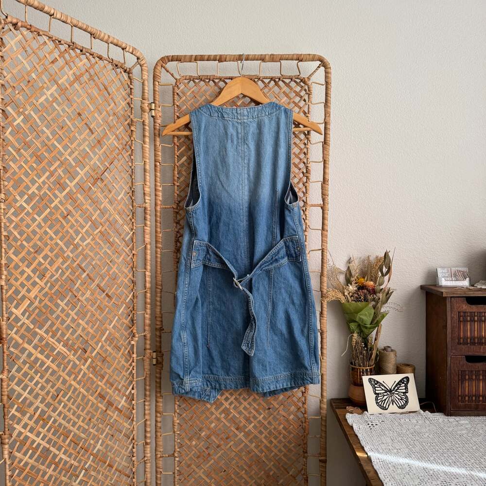 Free People Out of Office Blue Denim Buttoned Vest Dress XS Small - Picture 4 of 8